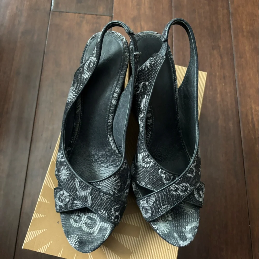 UGG Australia 1000581 Black 9 Hazel Denim Wedge Slingback Sandals Shoes #9